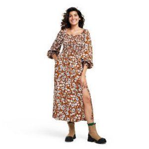 La Ligne brown floral print smocked midi dress